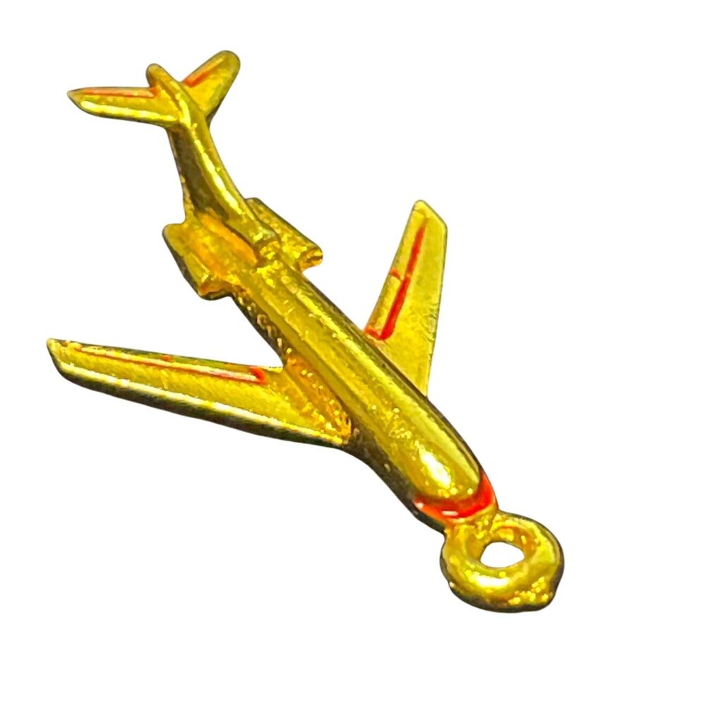 Kinney Gold-Tone Airplane Charm Red Enamel Plane Pendant Travel Jewelry